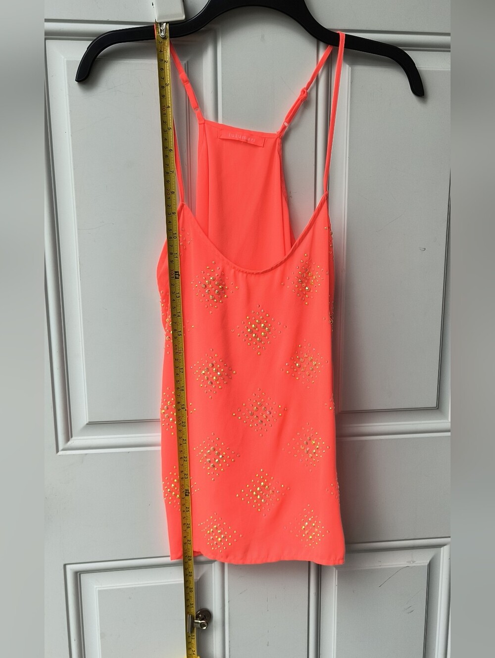 Lulumari Neon Orange Adjustable Spaghetti Strap Sparkle Camisole M - Picture 4 of 7